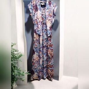 Shabby Apple Scarf Blue Floral Maxi Modest Dress Womans size 12 Chic Silky